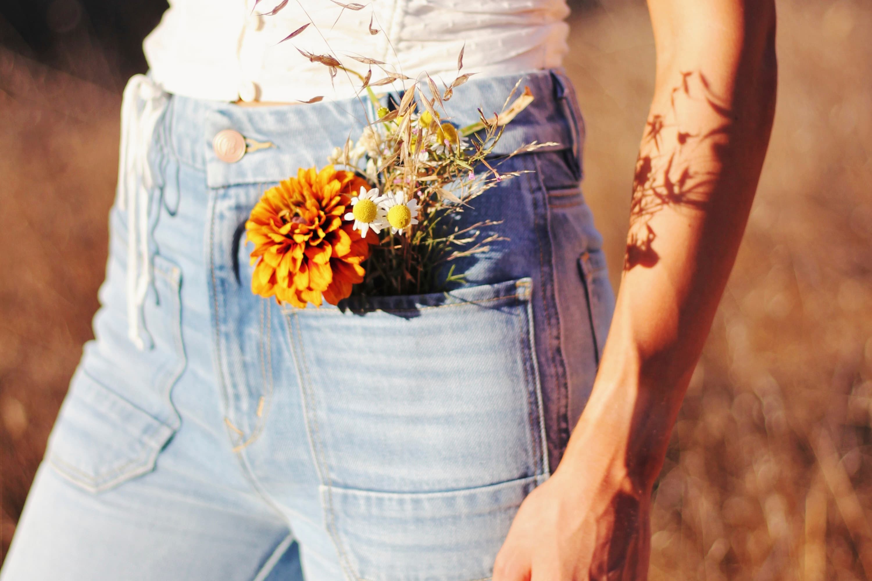 Flowers in jean pocket